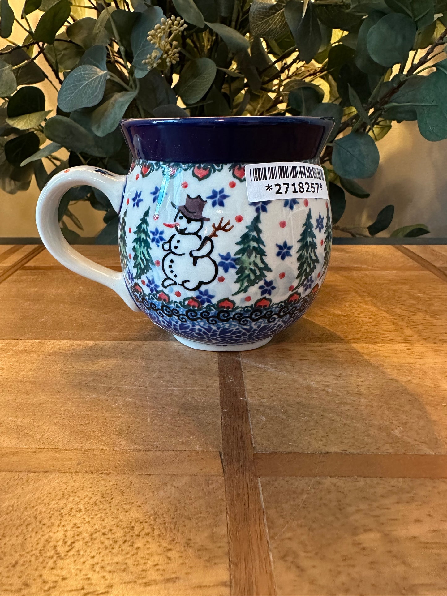 Ceramika Artystyczna Polish Pottery, Unikat, Dancing Snowman Bubble Mug 12 oz