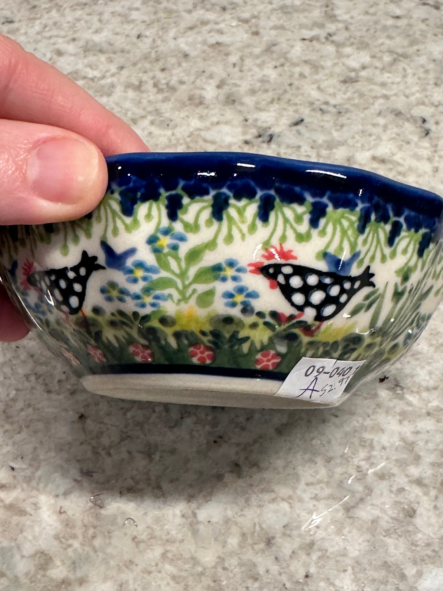 Kalich, Art Level A, Black Polka Chicken, Scalloped Bowl