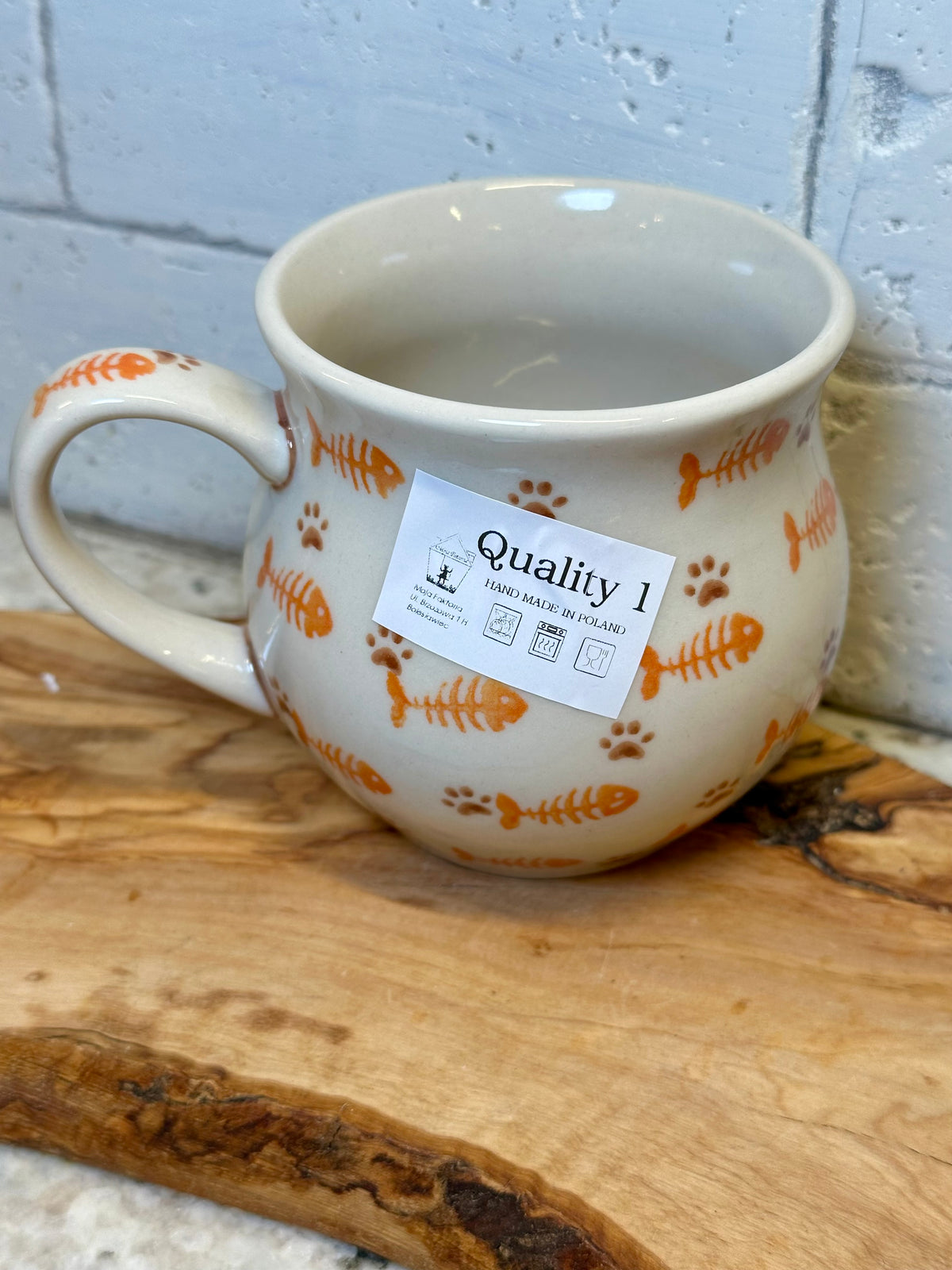 Moja Faktoria, Orange Kitty Face/Fish Scales Medium Bubble Mug