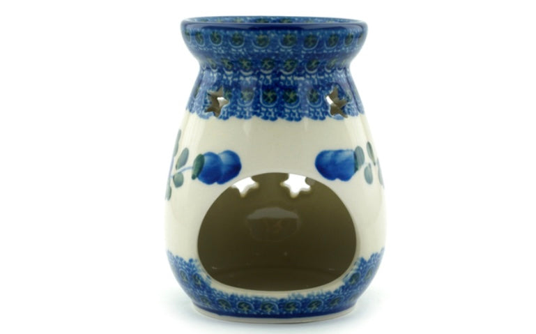 Ceramika Artystyczna Polish Pottery, Blue Poppies, Aroma Oil Burner Lamp