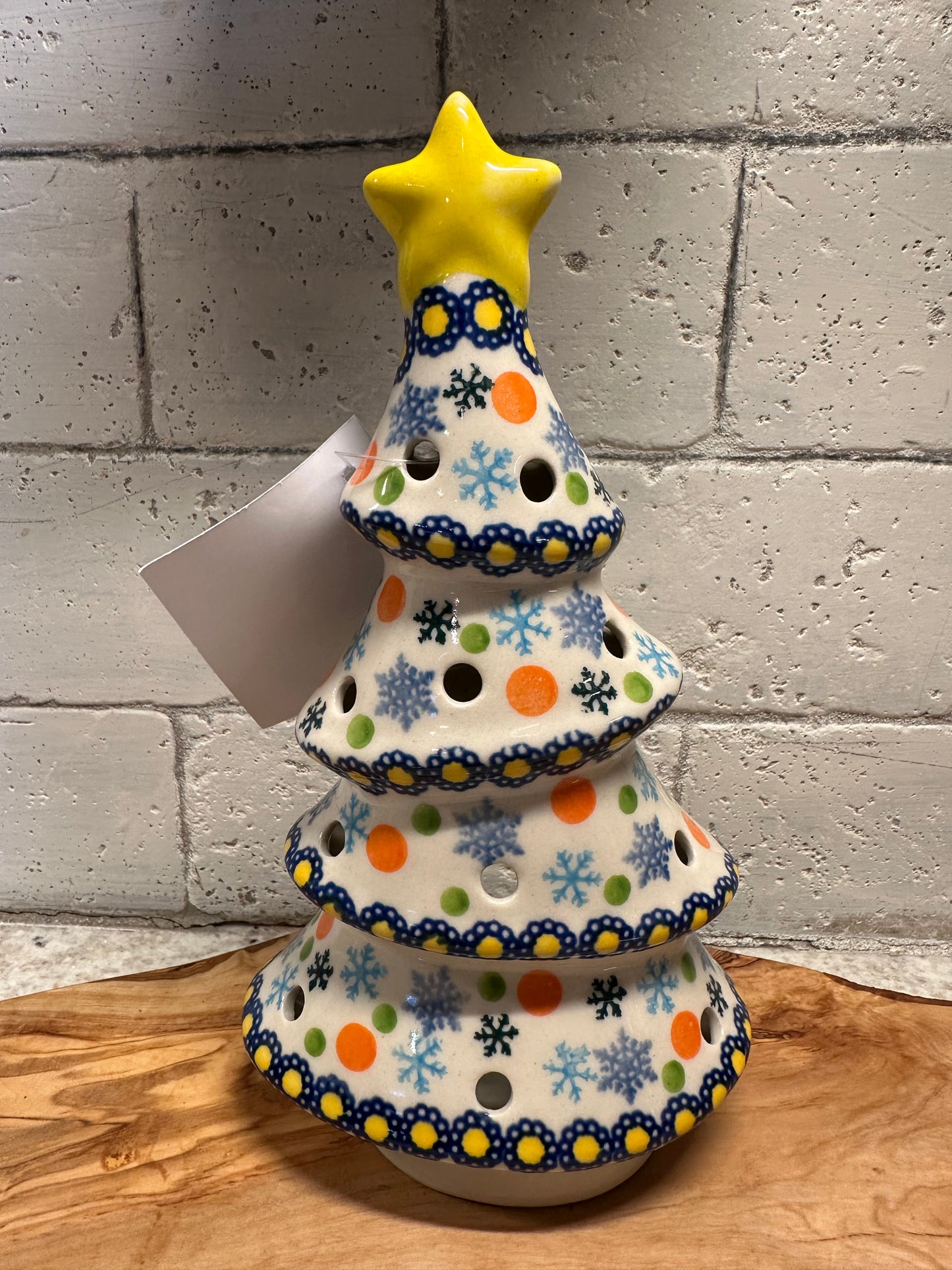 Kalich Polish Pottery, Art Level Snowflake and Ornaments Luminary Christmas Tree