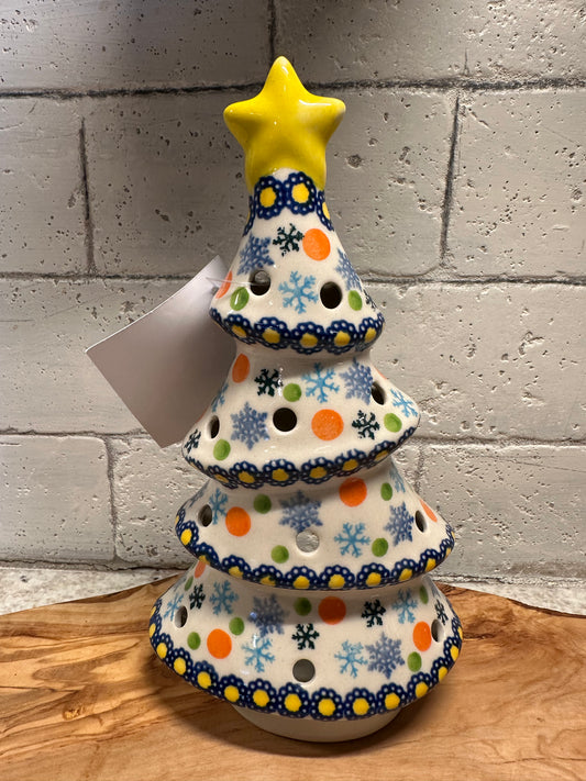 Kalich Polish Pottery, Art Level Snowflake and Ornaments Luminary Christmas Tree