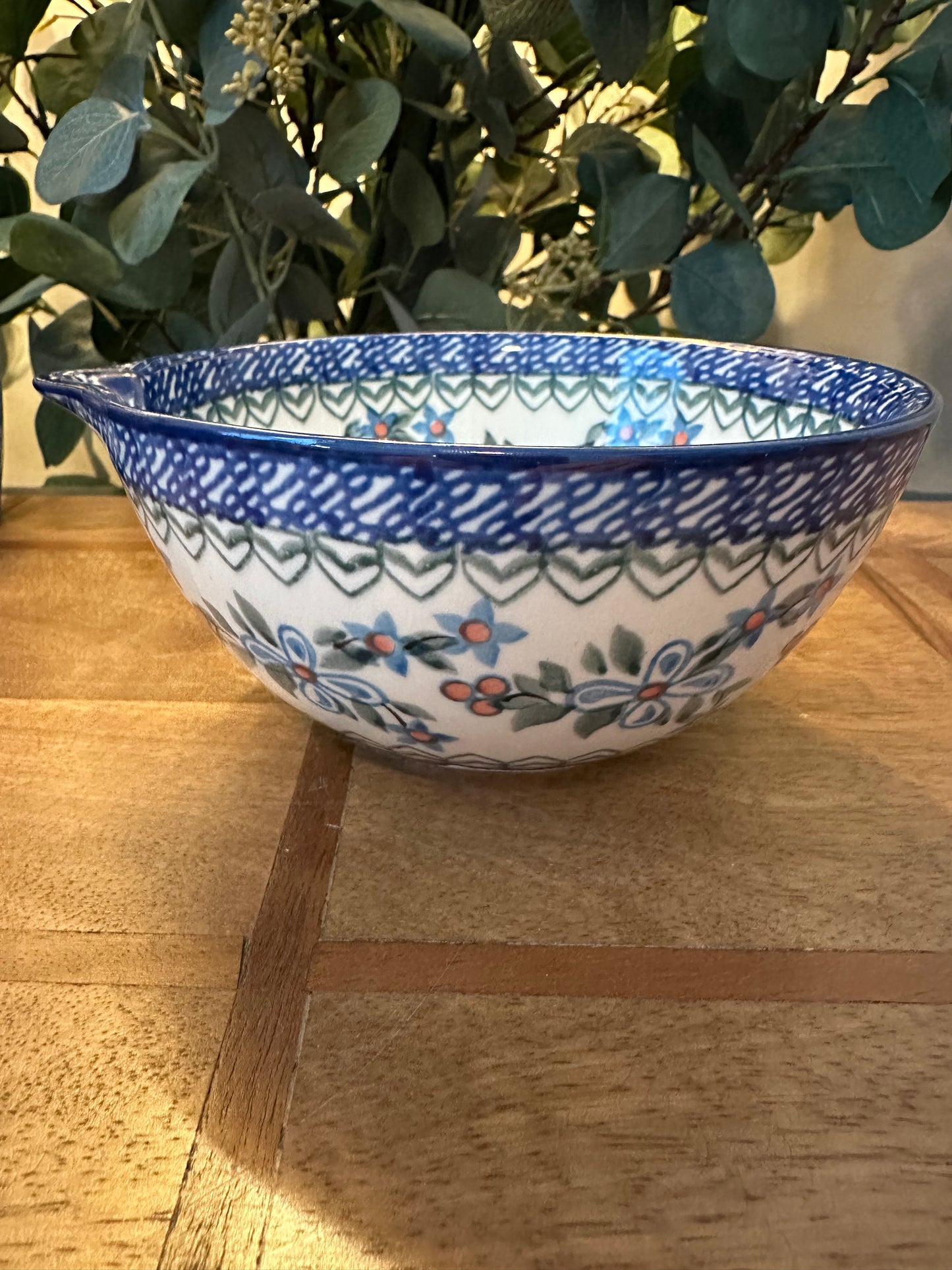 Ceramika Artystyczna Polish Pottery, Azure Blooms, Spouted Bowl