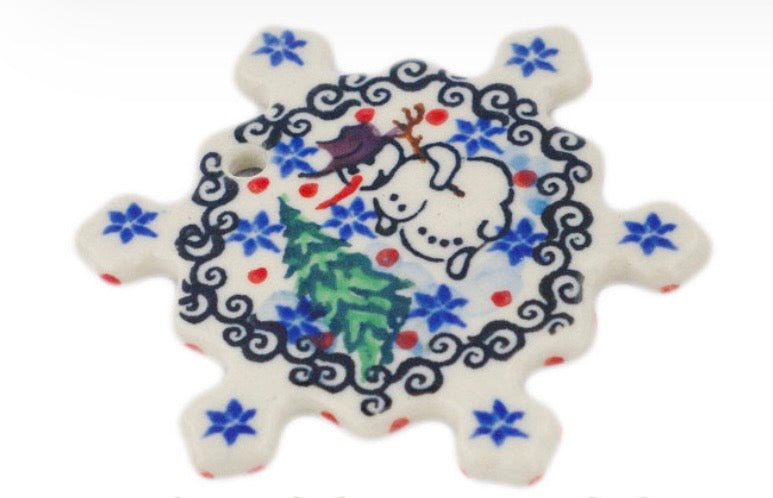 Ceramika Artystyczna,  Dancing Snowman,  Snowflake Pendant/Ornament