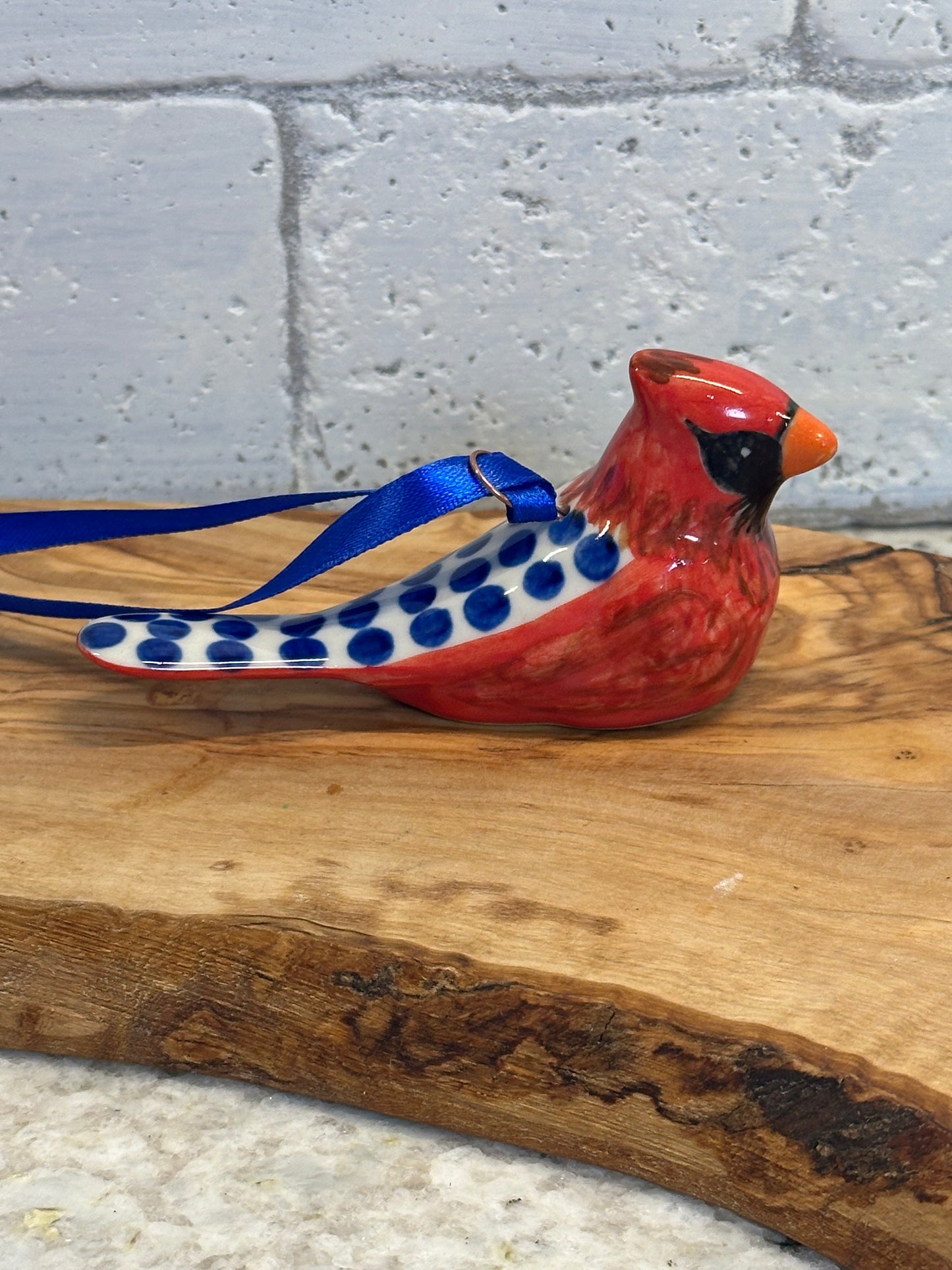 Kalich, Red Cardinal, Blue Dot Ornament Figurine