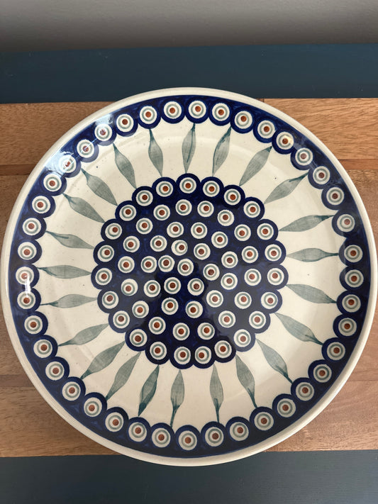 Zaklady Polish Pottery, Traditional Peacock Leaves Preowned, 11.5" Platter 2Q