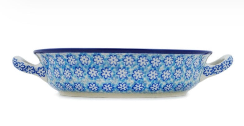 Ceramika Artystyczna, Azul Field, Medium Round Baker with Handles