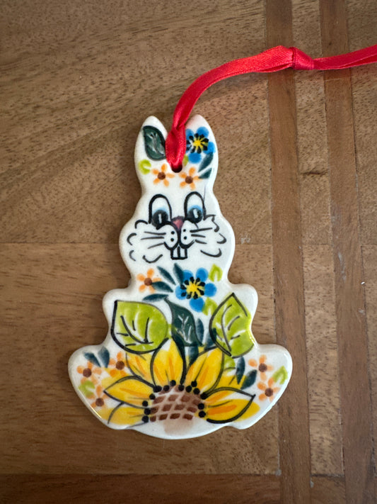 Vena Polish Pottery Sunflower and Bird Rabbit Ornament