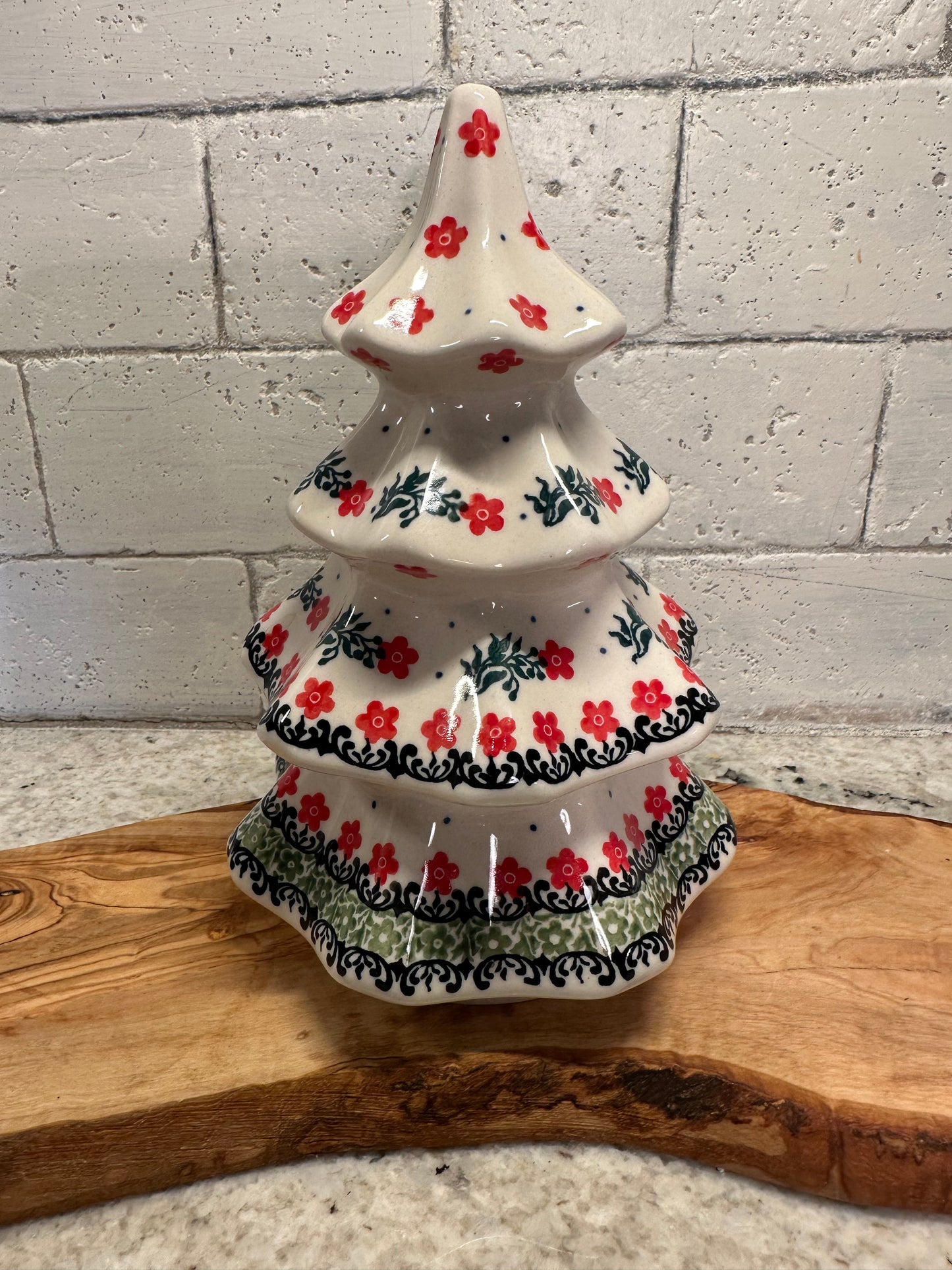 Ceramika Artystyczna Polish Pottery, Red Floral 8" Tree