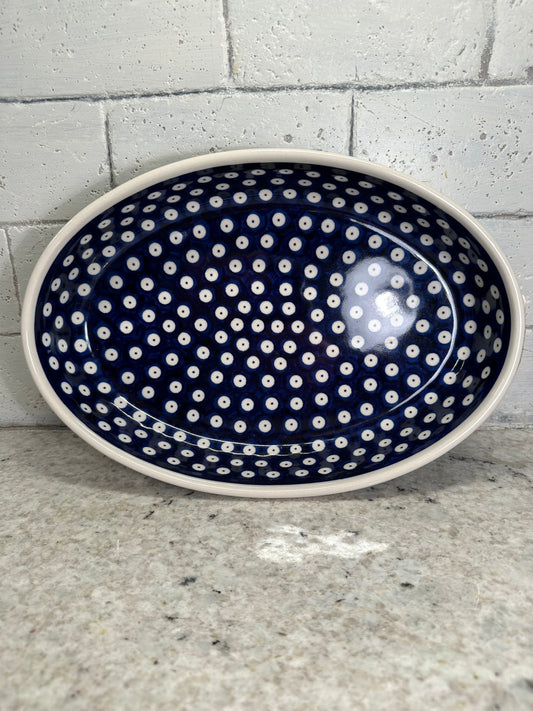 Zaklady Polish Pottery, Traditional Blue Eyes, Oval Baker