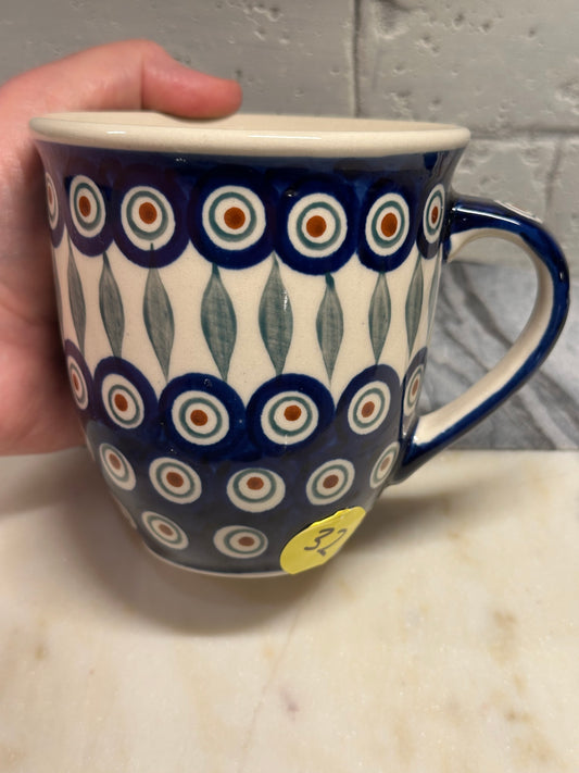 Manufaktura Polish Pottery, Peacock Feather, XL Straight Mug 19 oz