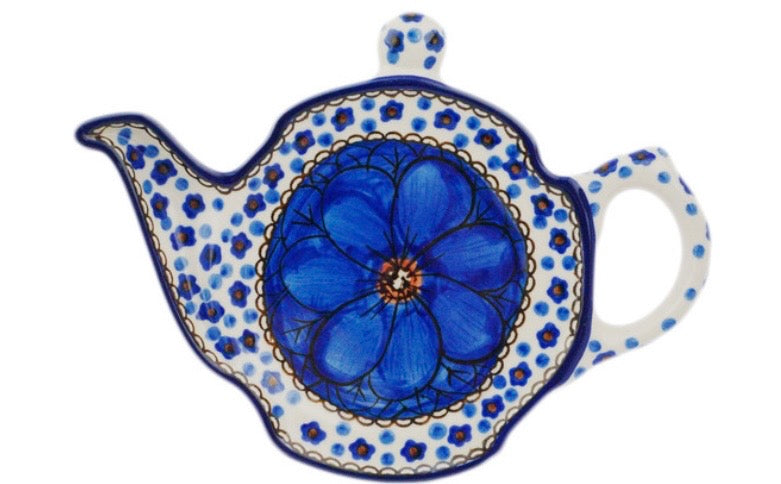 Ceramika Artystyczna, U408 Cobalt Poppies, Teapot Shaped Plate 8"