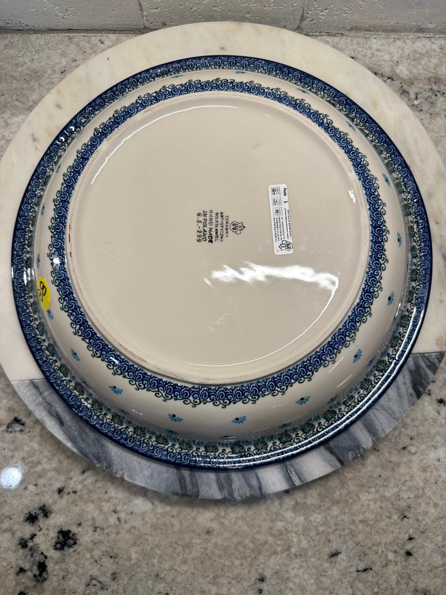 Ceramika Artystyczna Polish Pottery, Blue Forget Me Not, 14" Large Bowl, Preowned