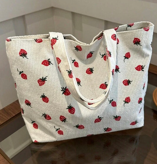 White Strawberry Medium Tote Bag