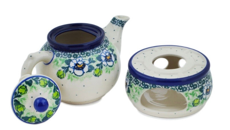 Ceramika Artystyczna, Green Flora, Tea or Coffee Pot with Heater 15 oz