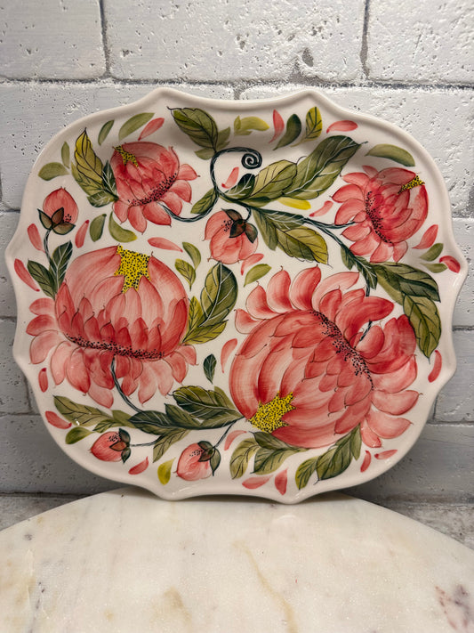 Millena Polish Pottery, Rectangular Scalloped,  Peone Fancy Tray,  Preowned