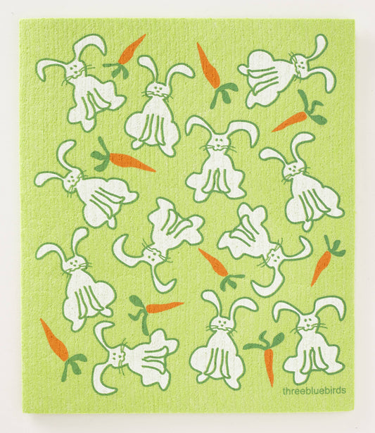 Bunnies on Green Swedish Dishcloth