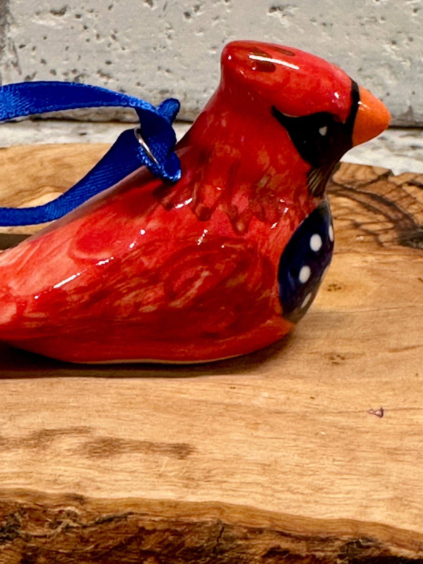 Kalich, Red Cardinal with Polka Dot Heart, Bird Ornament