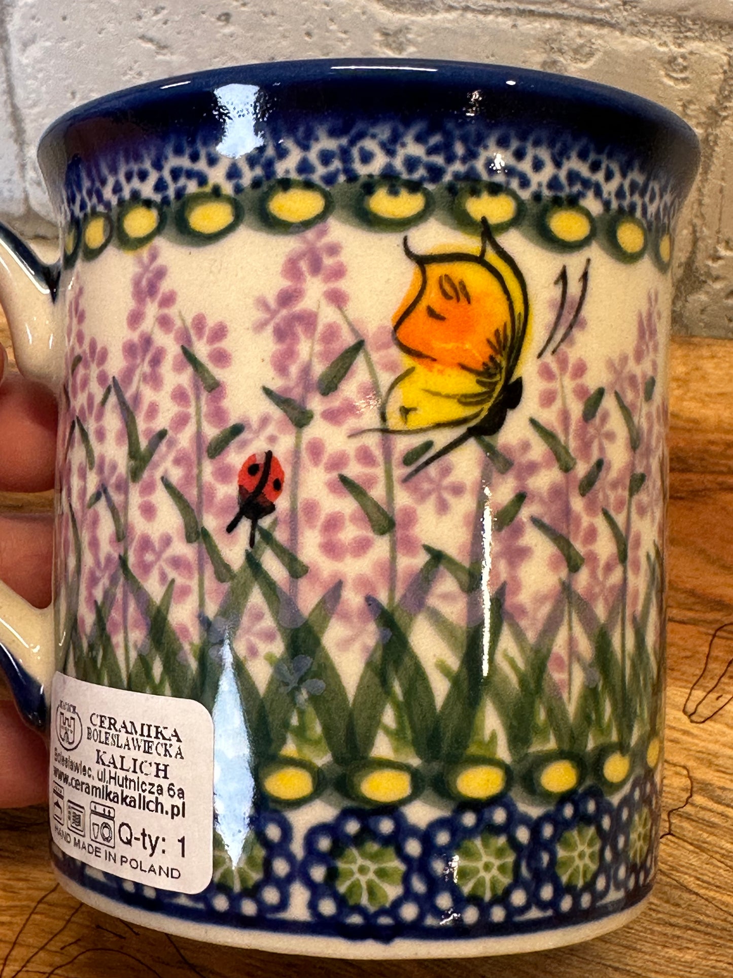 Kalich, Art Level 2, Lavendar with Yellow Butterfly, Straight Mirek Mug 10 oz