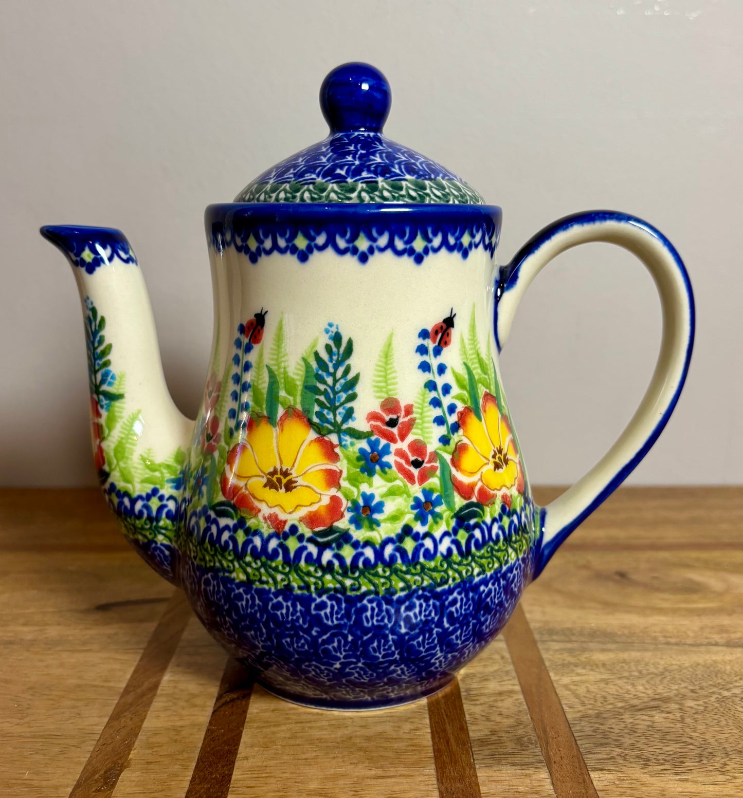 Kalich, Ladybug, Yellow Flowers with Red Tips, Teapot/Coffee Pot