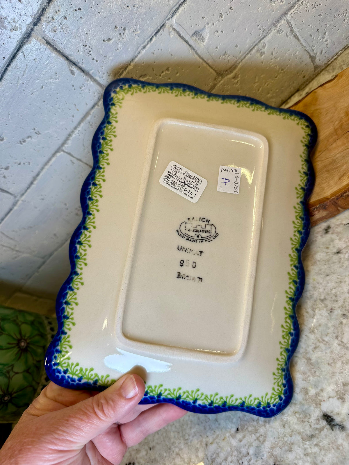 Kalich, A1, Black Polka Chicken, Ruffled Rectangular Platter 9.75"