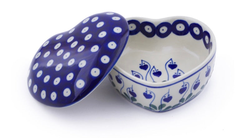 Ceramika Artystyczna Polish Pottery, Bleeding Heart, Heart Shaped Jar/Container