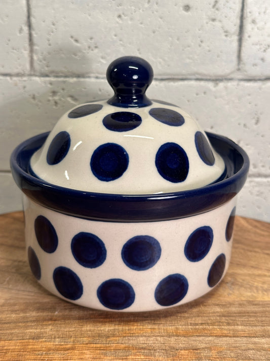 Ceramika Artystyczna Polish Pottery, Traditional Blue Dot Jar with Lid
