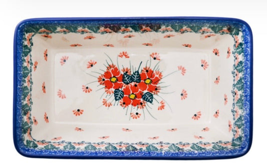 Ceramika Artystyczna, U5007, Pink Forget Me Not, Loaf Pan 8"