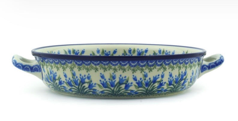 Ceramika Artystyczna, Feathery Bluebells, Large Round Baker with Handles