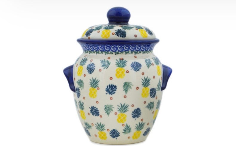 Bona, Pineapple Parade, Jar/Container with Lid and Handles 9"