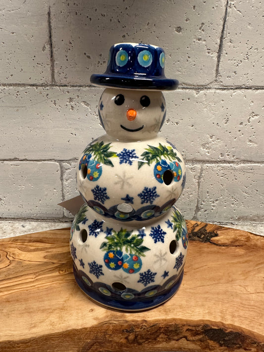 Kalich Polish Pottery, Signature Unikat Art Level, Snowflake/Ornaments Luminary Snowman