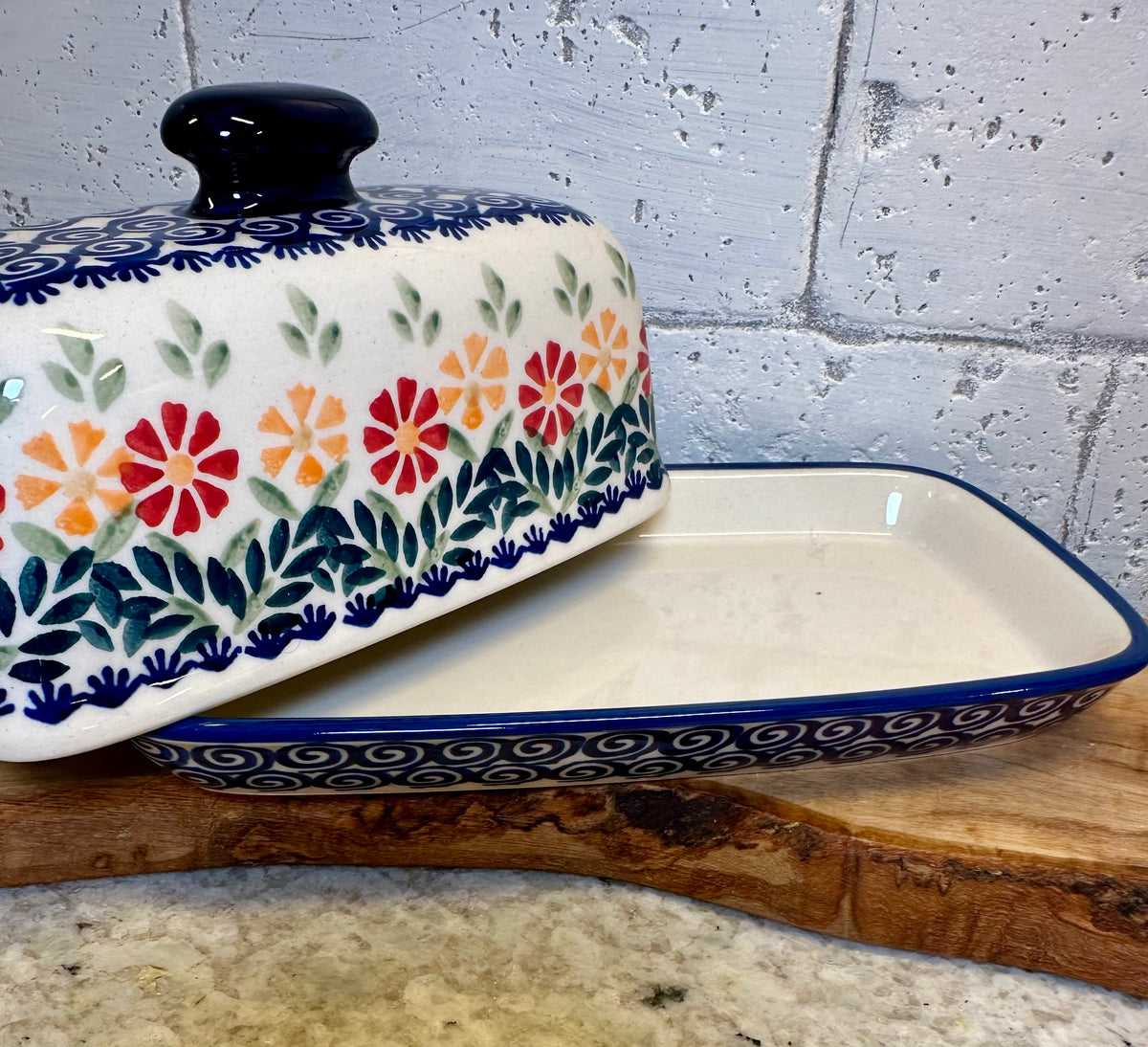 Manufaktura, Sunflower/Blue and Orange Flower, Butter Dish