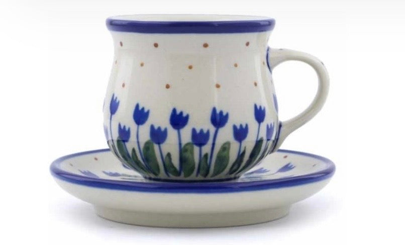 Ceramika Artystyczna, Blue Tulip, Espresso Cup and Saucer