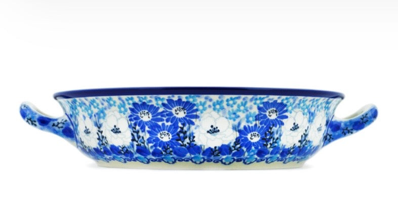 Ceramika Artystyczna, U4963, Blue Wildflower Meadow, Medium Handled Baker