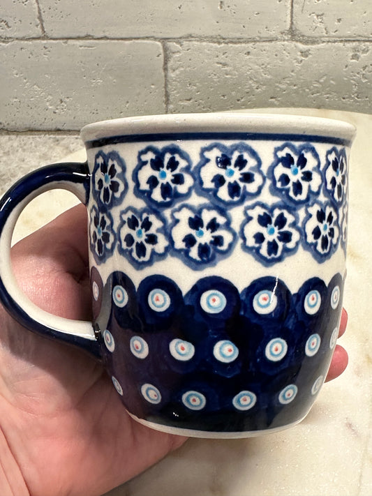 Zaklady Polish Pottery, Pansies and Dots, Straight Mug, 12 oz