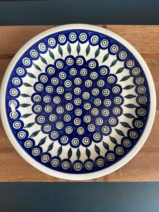 Zaklady Polish Pottery, Traditional Peacock Leaves,  Preowned, 11" Dinner Plate