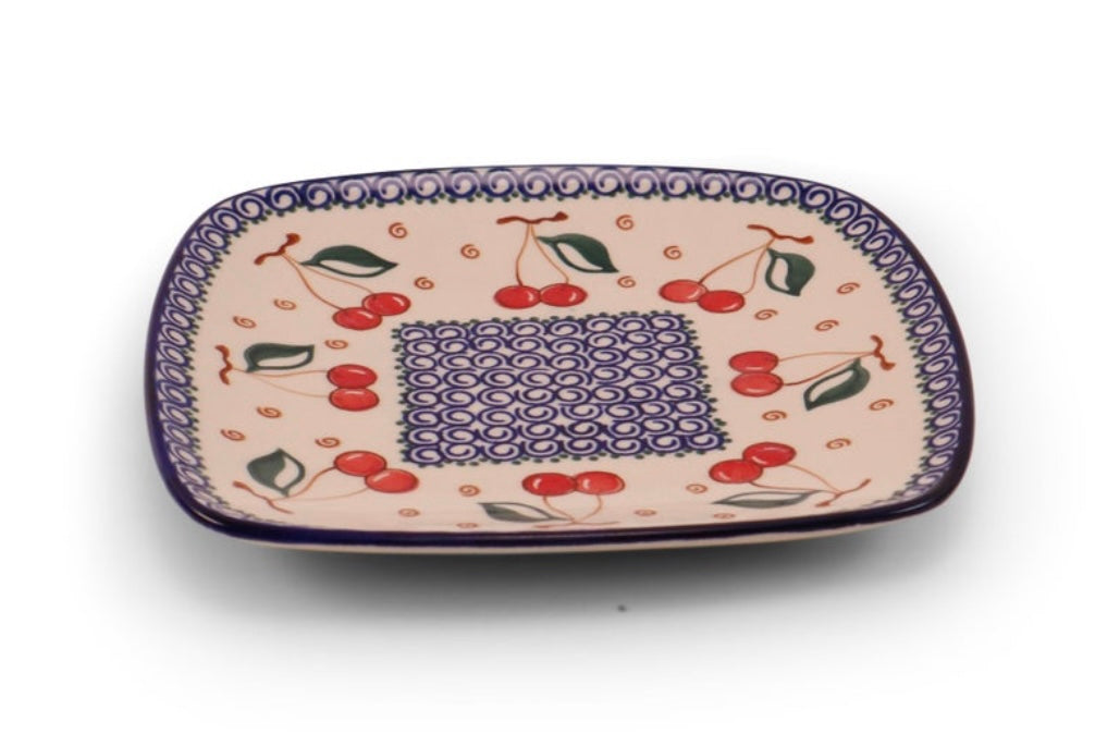 Millena Polish Pottery, Retro Cherry, Square Plate