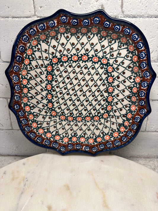 Ceramika Artystyczna,  Polish Pottery, Signature Unikat Polish Basket,  8 Point Platter/Plate, Preowned