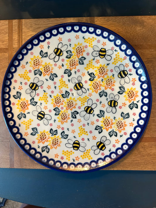 Vena Polish Pottery, Signature Unikat Bee Sunflower Dinner Plate