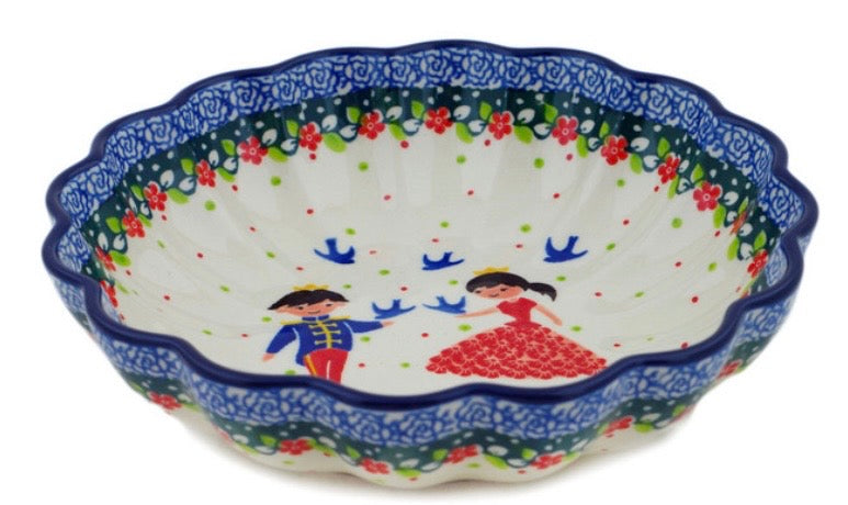 Ceramika Artystyczna, U4996 Bird Prince and Princess, Scalloped Bowl 7.5"