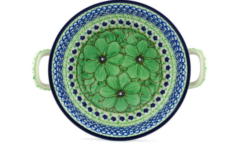 Ceramika Artystyczna, Unikat U408D, Key Lime Dreams, Medium Round Baker with Handles