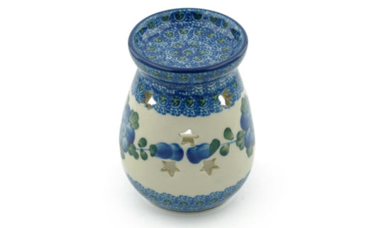 Ceramika Artystyczna Polish Pottery, Blue Poppies, Aroma Oil Burner Lamp