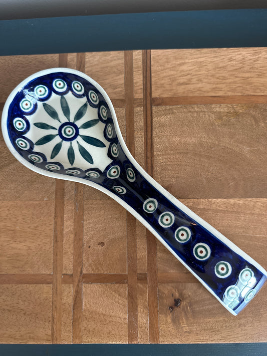 Zaklady Polish Pottery Traditional Peacock Leaves, Preowned,  Large Spoon Rest