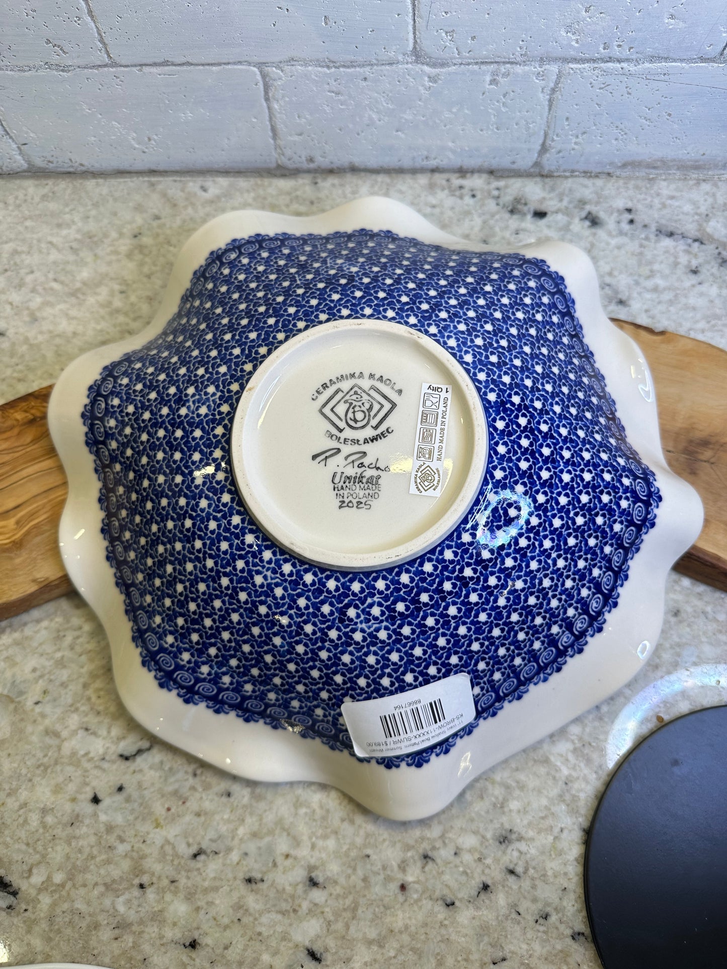 Kaola Studios Polish Pottery, Signature Unikat, Summer Wreath, 11" Wavy Shallow Bowl