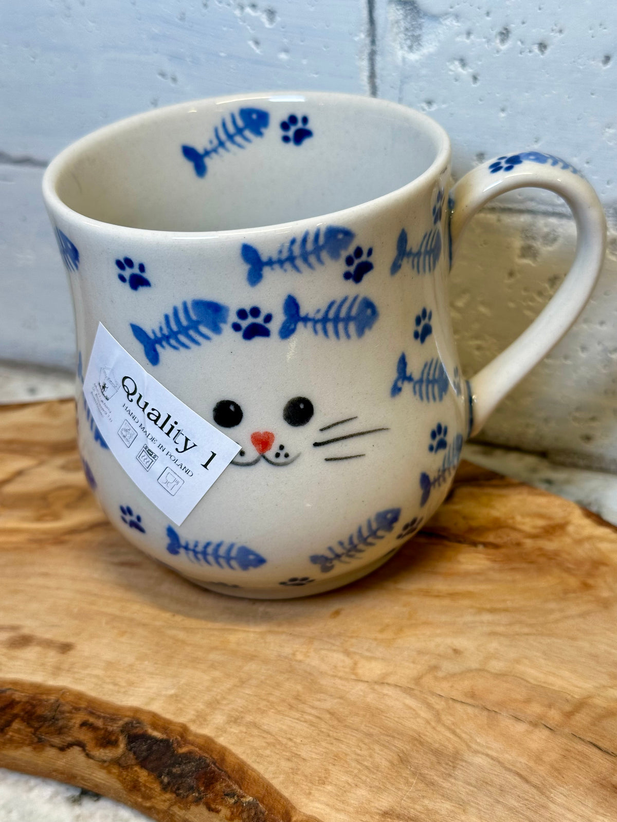 Moja Faktoria, Light Blue/Cobalt Kitty Face, Pear Shaped Mug