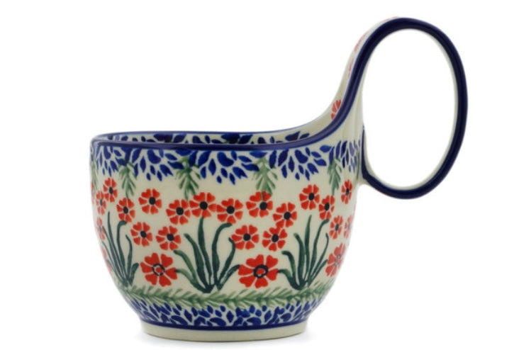 Ceramika Artystyczna Polish Pottery, Red April Showers, Loop Mug/Bowl