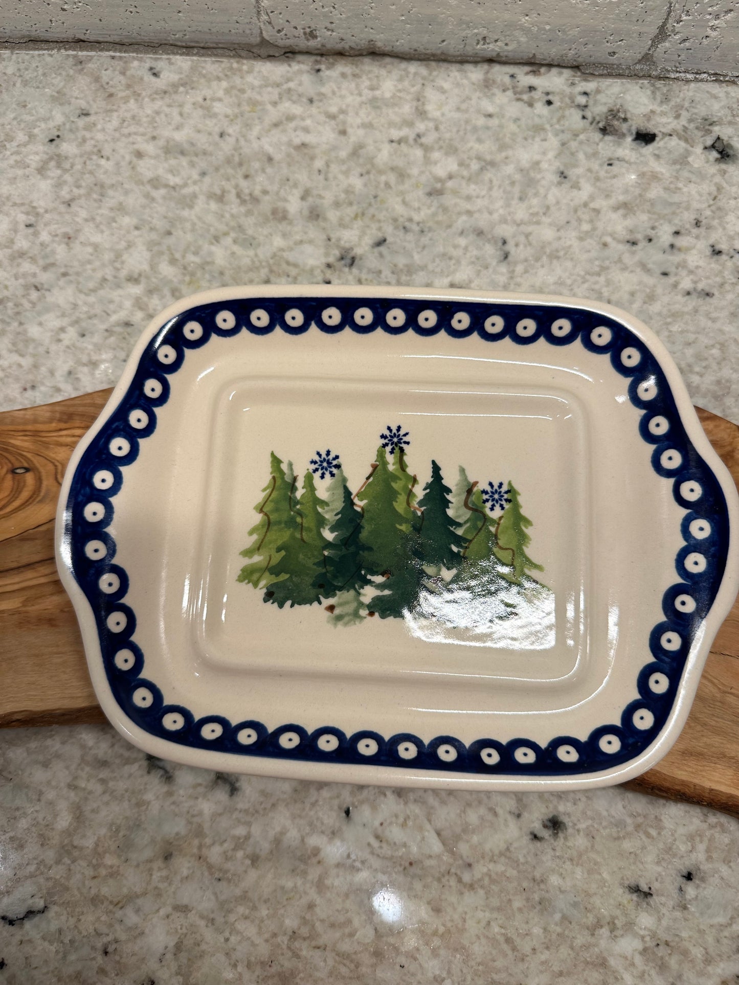 Amfora Polish Pottery, Jamie's Pine Forest & Snowflakes, European Butter Dish