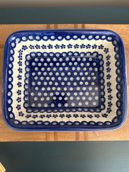 Zaklady Polish Pottery, Traditional Flowering Peacock Preowned, Baker