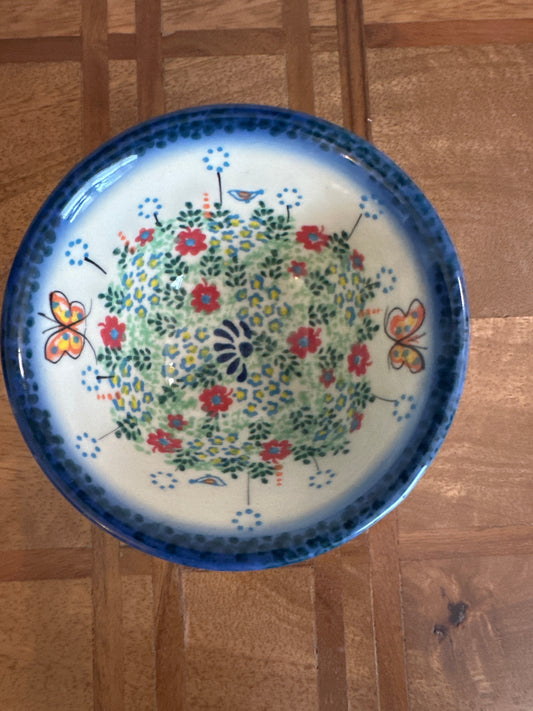 Galia Polish Pottery Wildflower with Butterflies Medium Pedestal Bowl