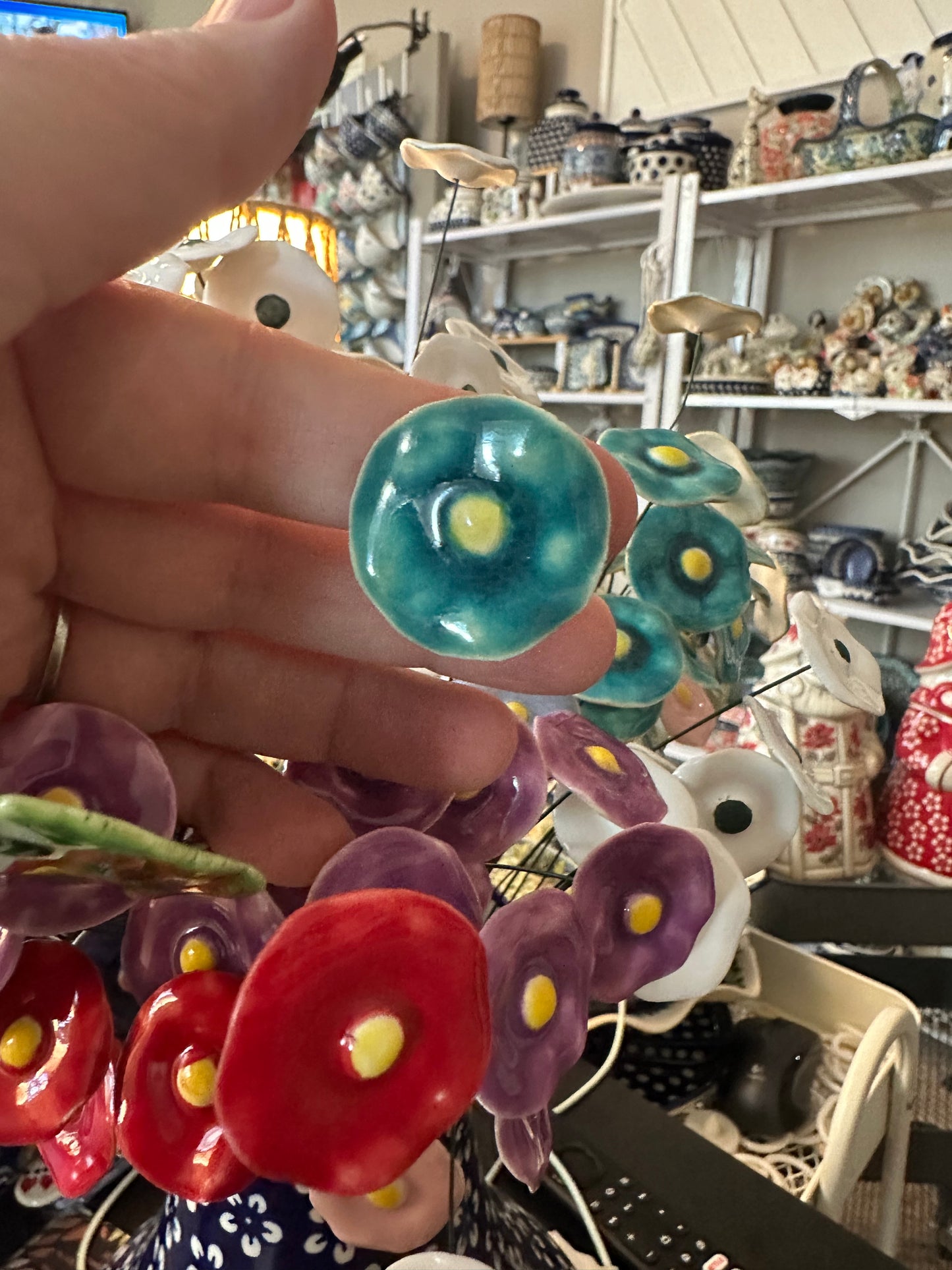 Manufaktura Polish Pottery, Teal w/Yellow Middle Posy Flower